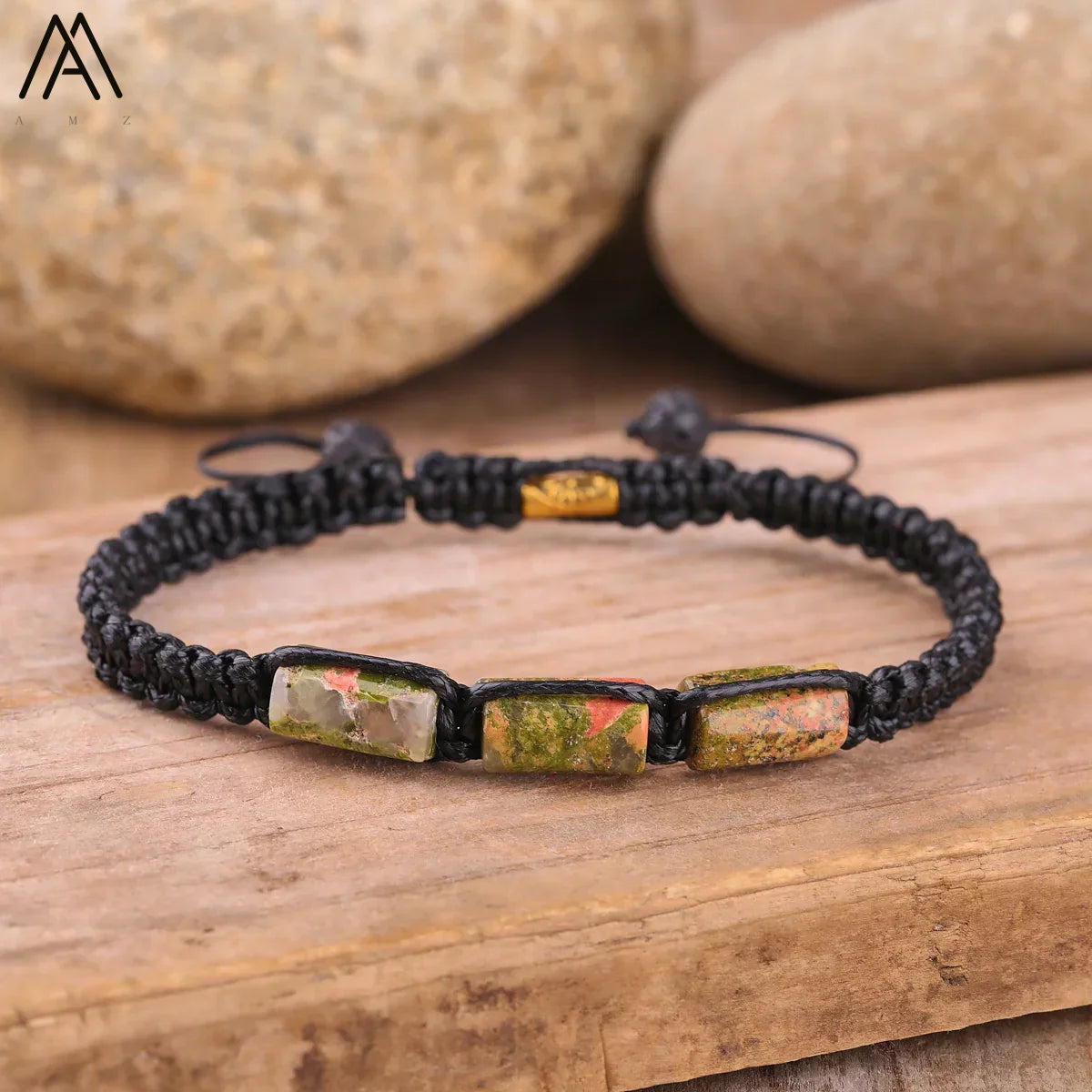 Natural Black Tourmaline Nugget Beads Cord Knotted Braid