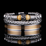 3pcs Set Men Bracelet Stainless Steel Handmade Rope