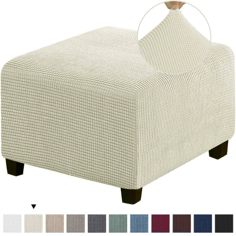 Square Footstool Cover Stretch Polar Fleece Ottoman Cover