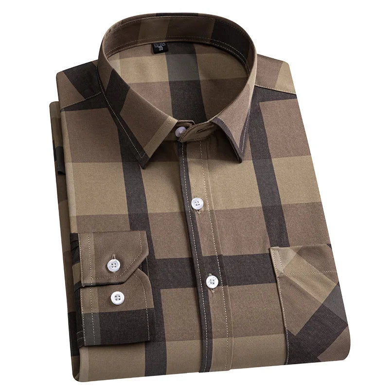 Men's Fashion Shirts Casual Slim Plaid Striped Men