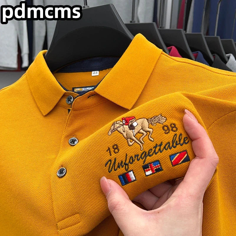 High Quality Luxury Men's Polo Shirt Autumn Lapel