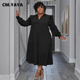 CM.YAYA Plus Size Vintage Women Long Sleeve Turn-down