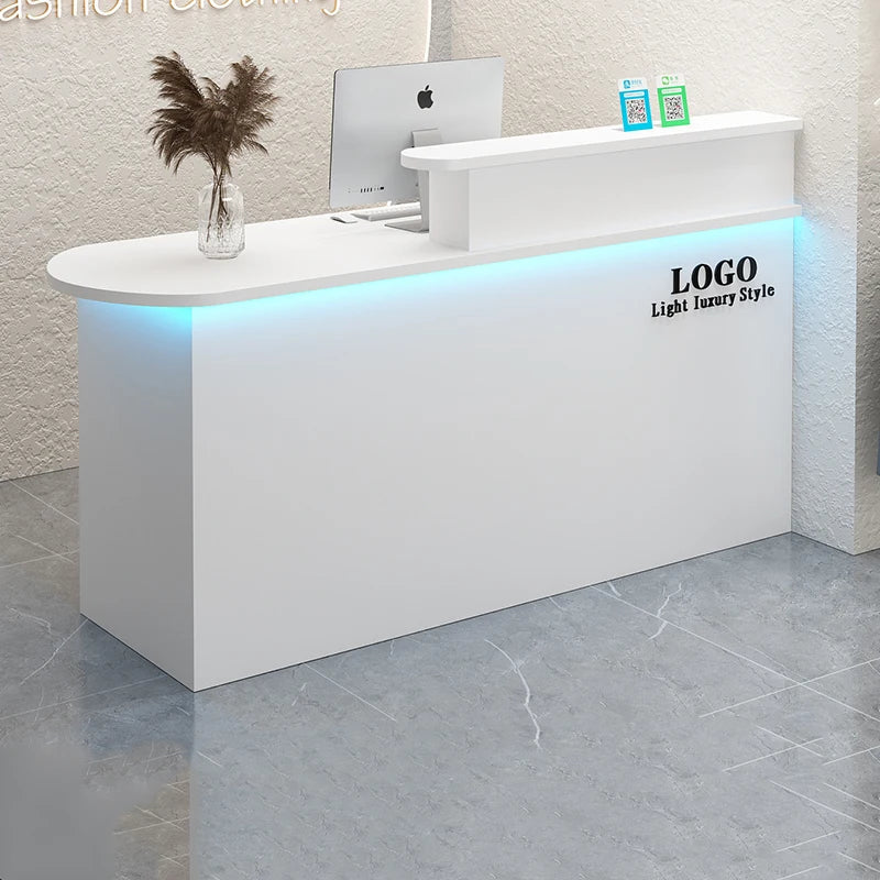 White Stylish Reception Desks Corner Light Bar Office