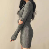 Women Knit Slim Sexy Bodycon Dress V-Neck Long