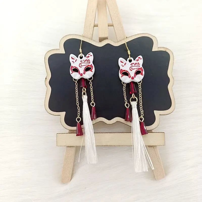 Vintage Fox Mask Earrings for Women Japanese Style