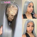 Silver Gray Lace Front Human Hair Wigs Transparent