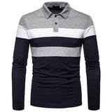 Men's Long Sleeve Contrasting Colors Polo T-shirt Casual