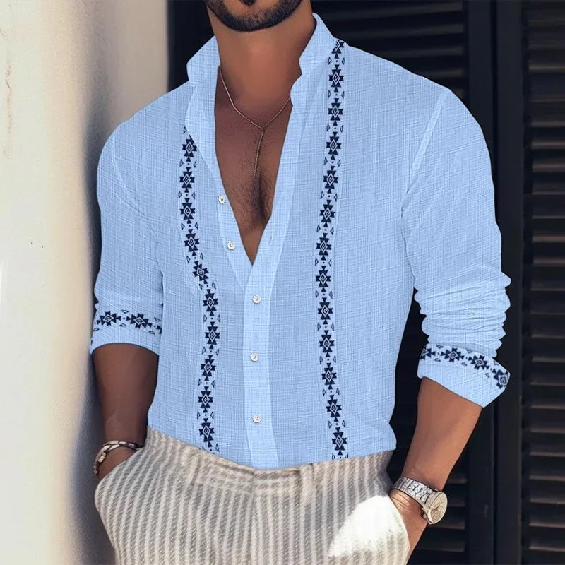 2023 Fashion Button Turn-down Collar Office Blouse Men