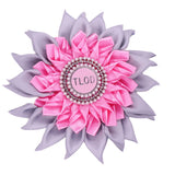 Pink Gray Satin Ribbon Sun Flower Corsage Design