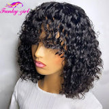 Short Curly Bob Human Hair Wig With Bangs