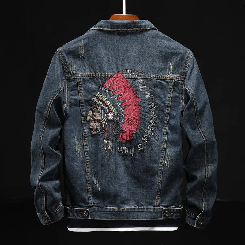 Prowow Fashion Streetwear Men Jacket Retro Blue Indian