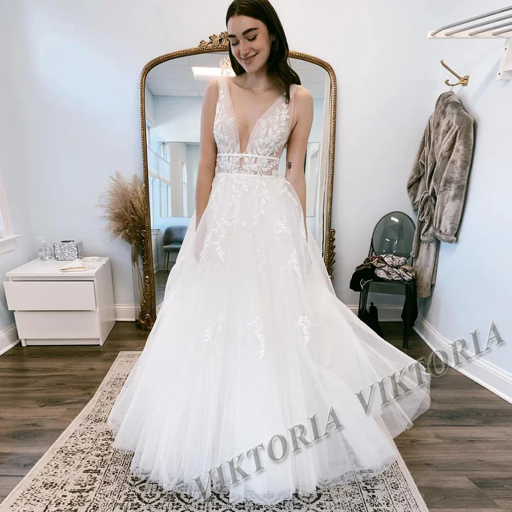 VIKTORIA Pastrol Wedding Dresses Vneck Backless Tulle For