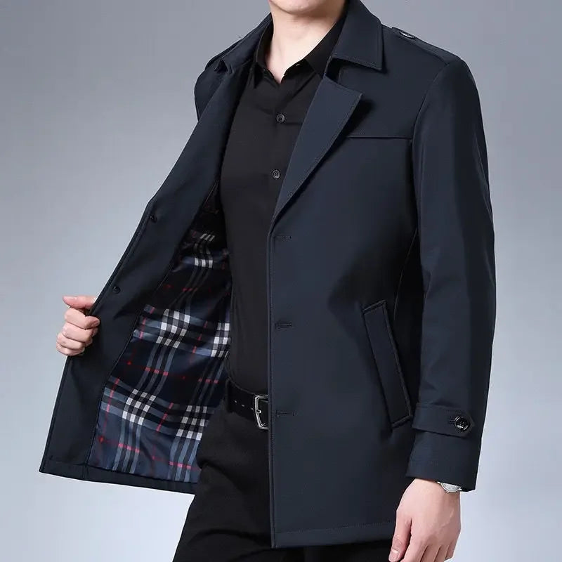 Fashion Men's woolen Coats Solid Color Single Breasted