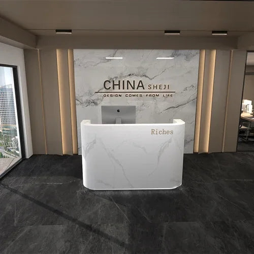 White Small Reception Desk Luxury Office Executive Shop