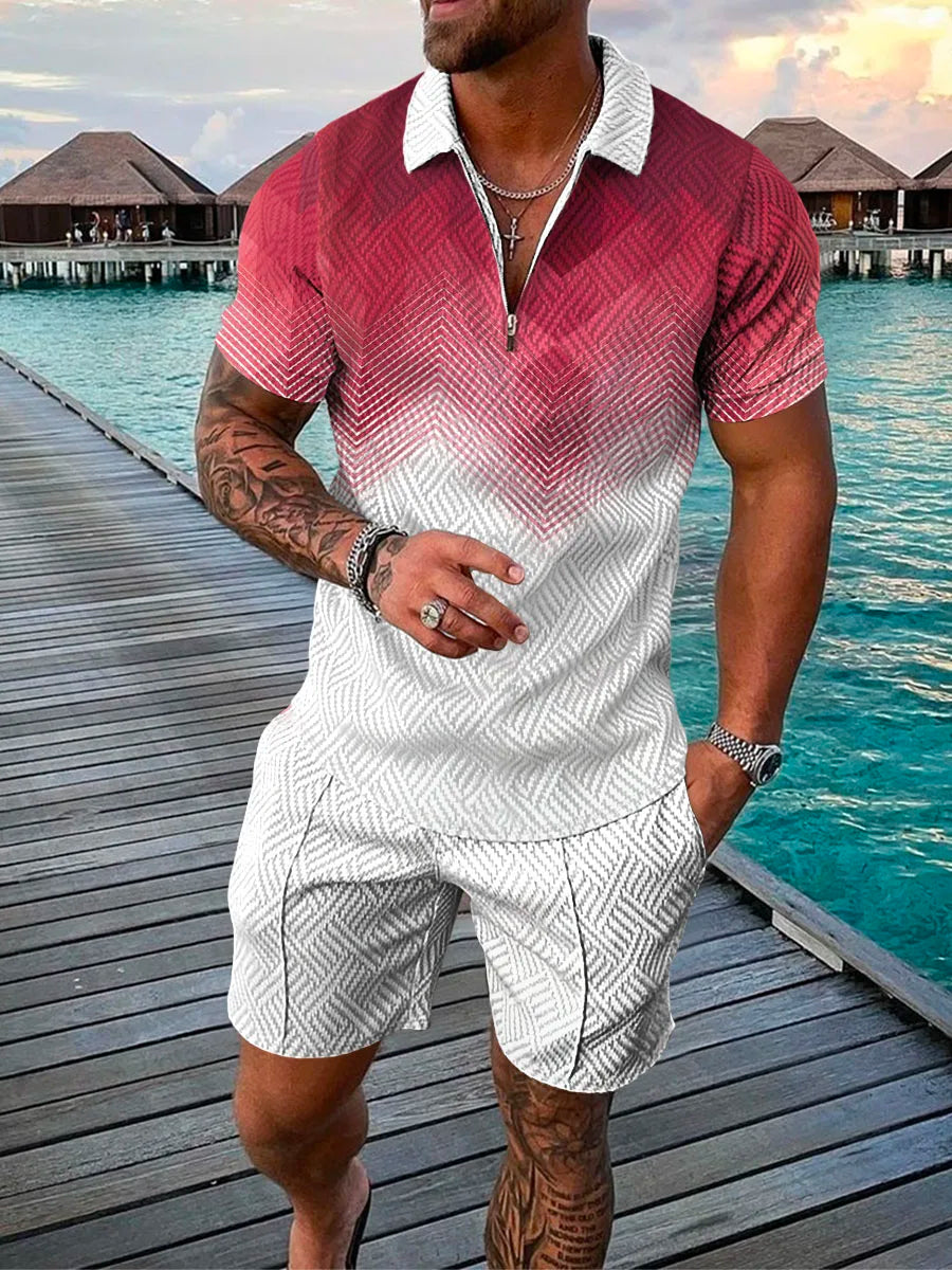 Men's Tracksuit Cotton Solid Color Short Sleeve Zipper