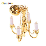 1:12 Dollhouse Miniature LED Ceiling Lamp Gold Chandelier