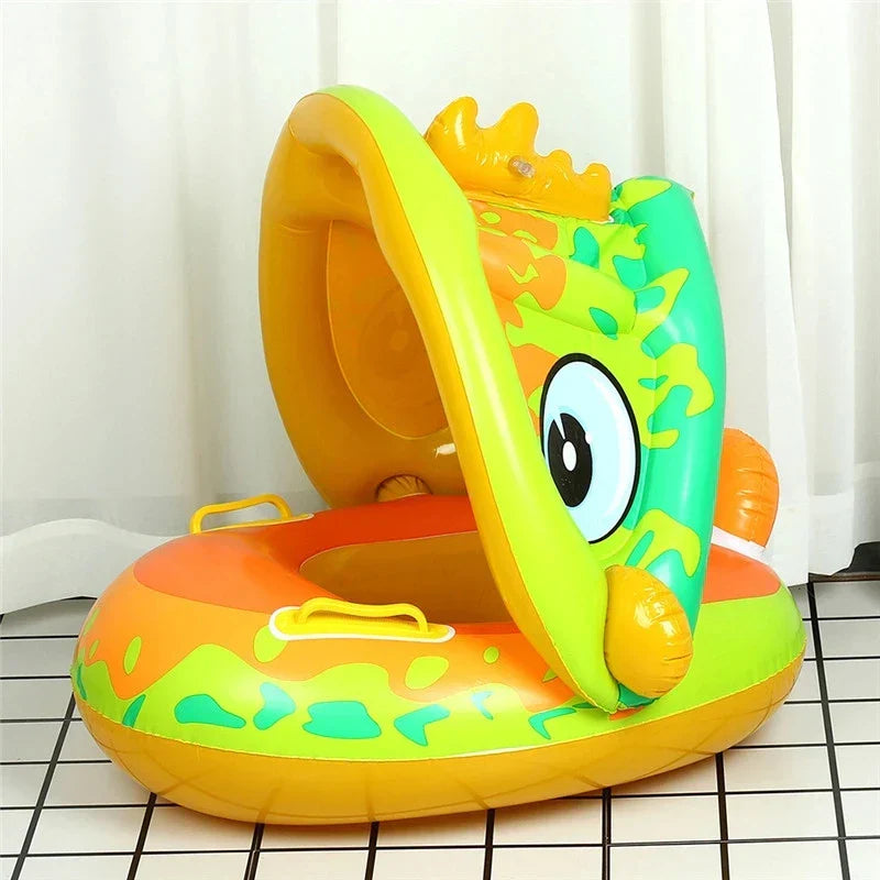 Cartoon Inflatable Baby Swim Ring Seat Floating Sunshade