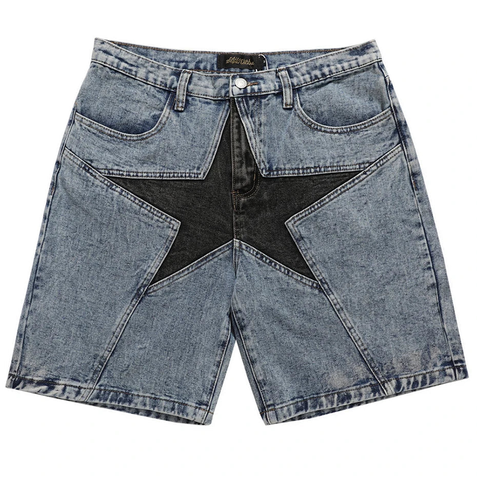Streetwear Harajuku Denim Shorts 2023 New Men Patchwork