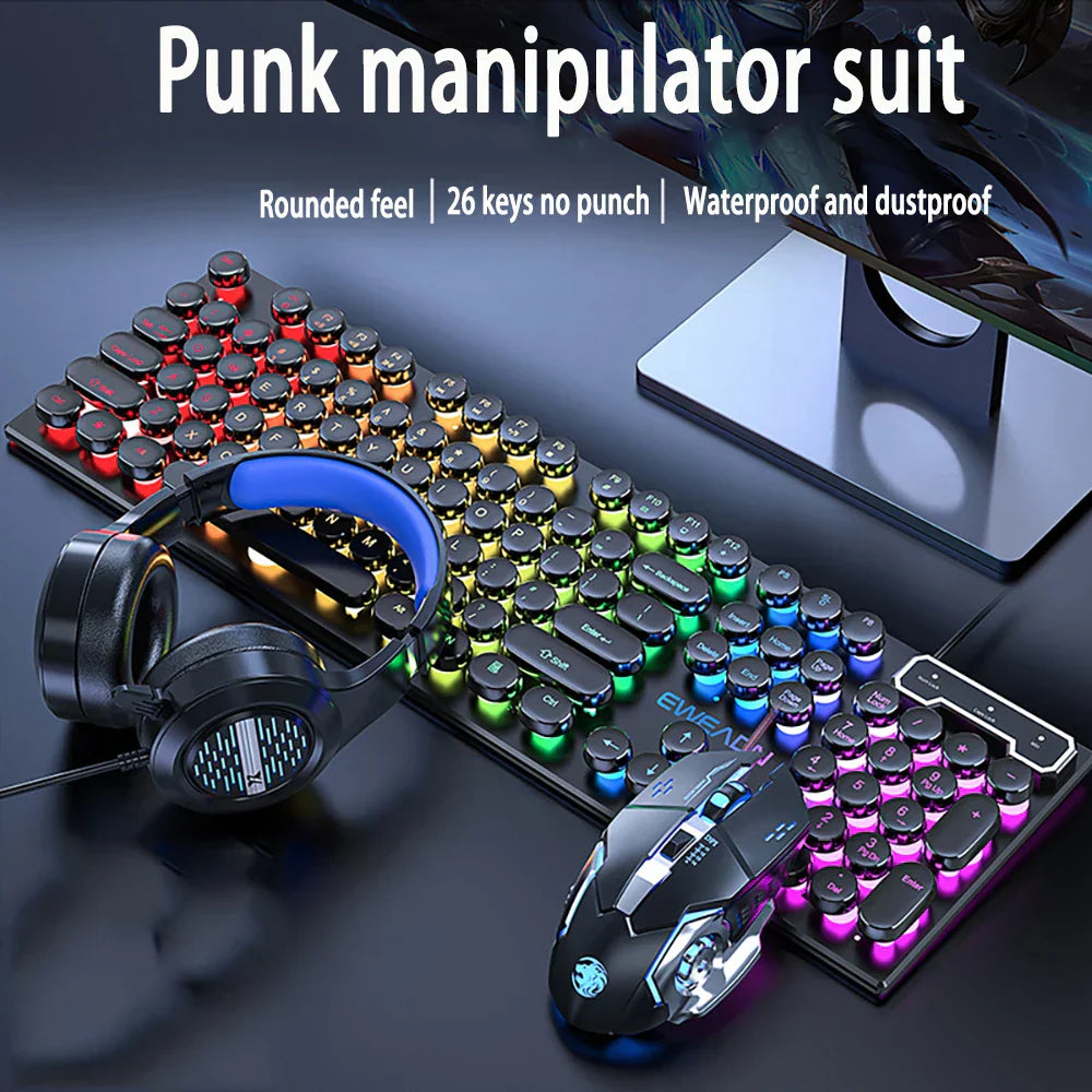 Three-piece Set Punk Gaming Keyboard and Mouse Earphone