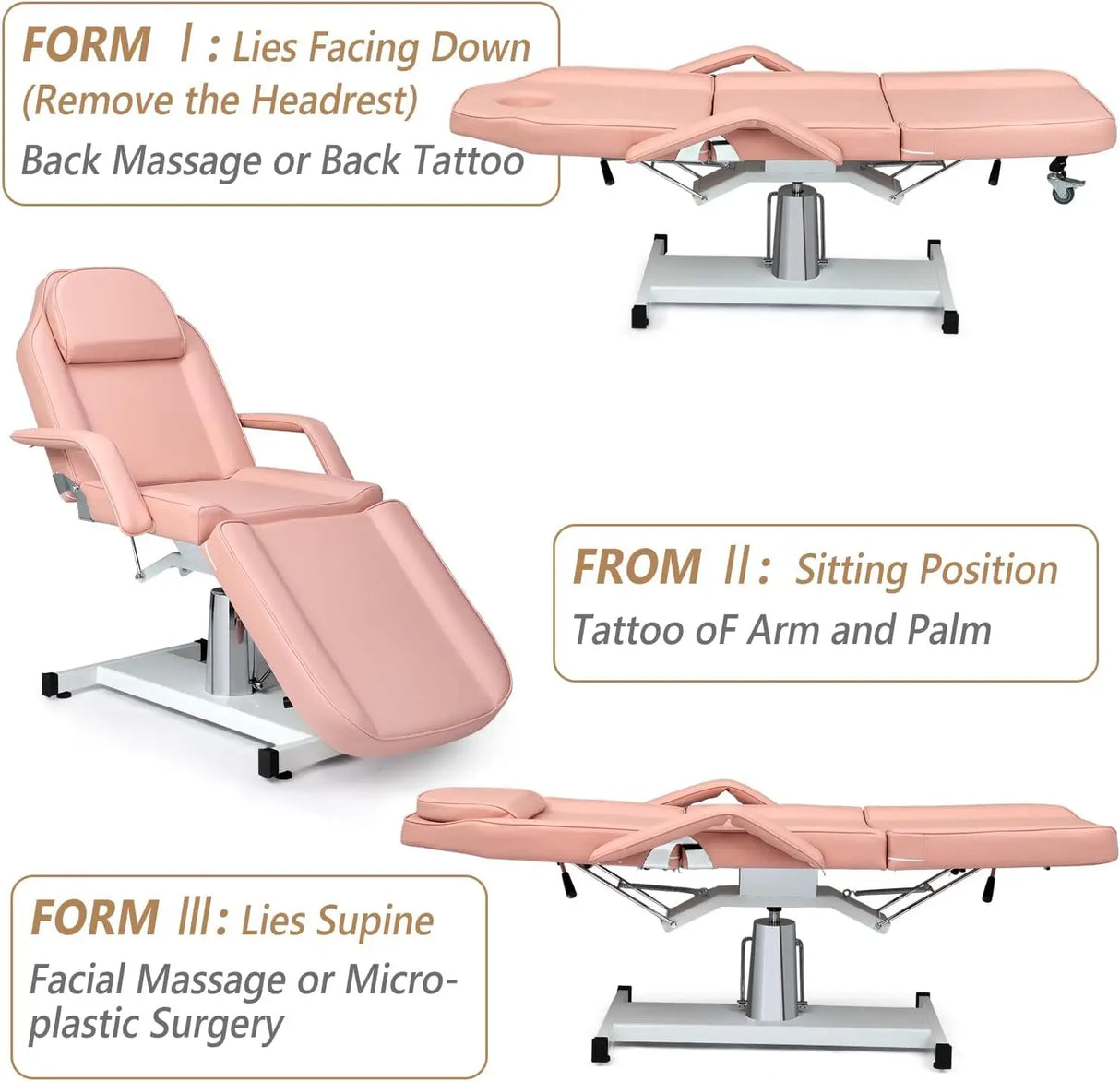 OmySalon Hydraulic Facial Bed Massage Table, Multi-Purpose 3-Section