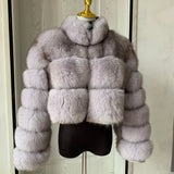 New Ladies Natural Fox Fur Cropped Plus Stand