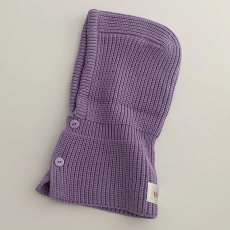 Baby Knitted One-piece Cap Scarf Solid Color Warm