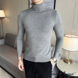 Autumn Mens Turteneck Sweatshirt Warm Solid Color Slim