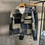 American Casual Patchwork Color Contrast Lapel Jacket Trend