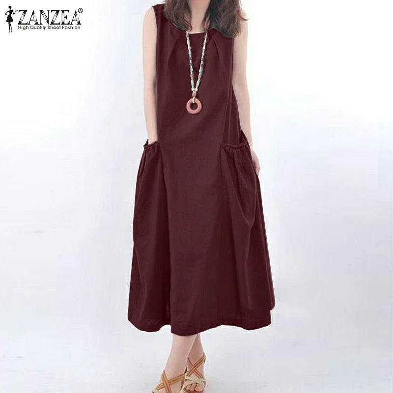 ZANZEA Summer Sleeveless Maxi Dress Women Fashion Work