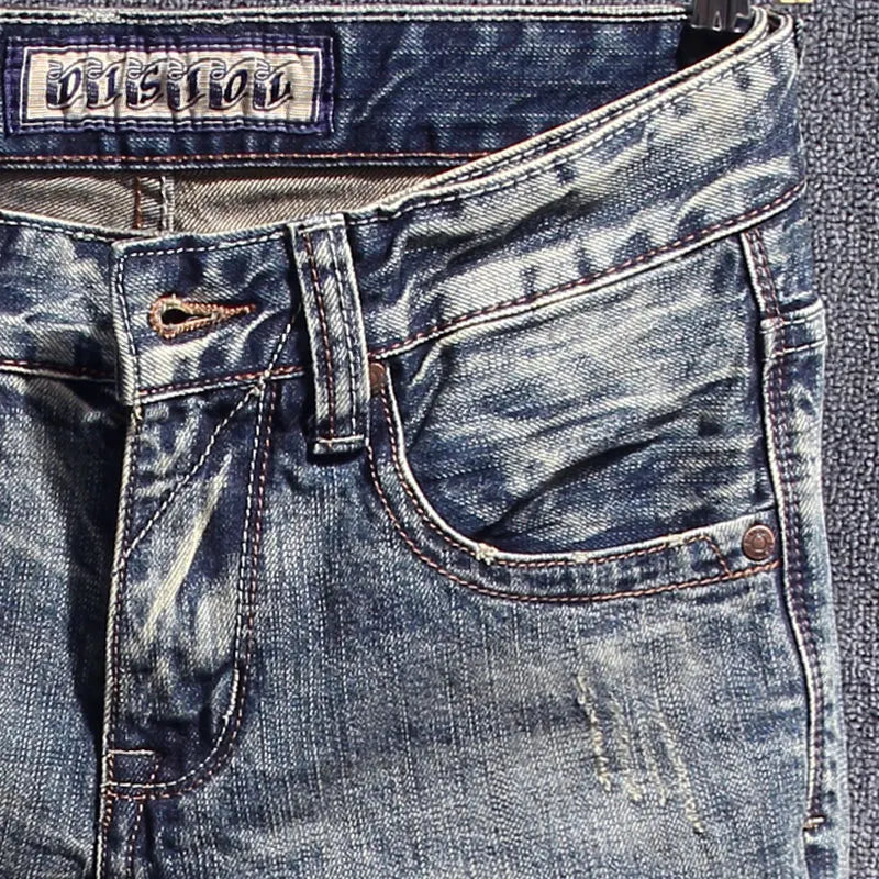 Italian Style Fashion Designer Men Jeans Retro Slim