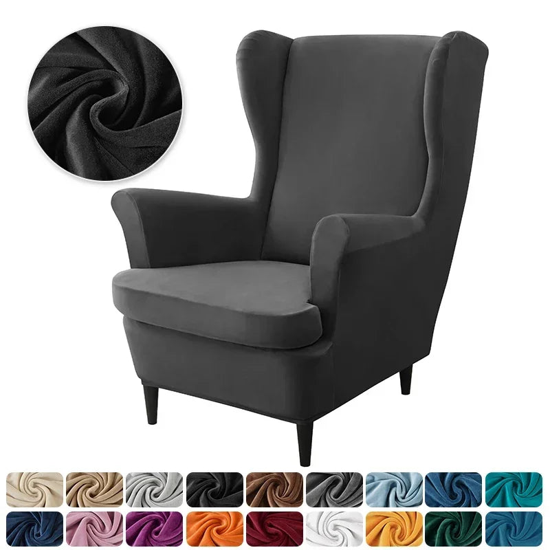 Velvet Stretch Wingback Chair Covers Wing Armchair Cover