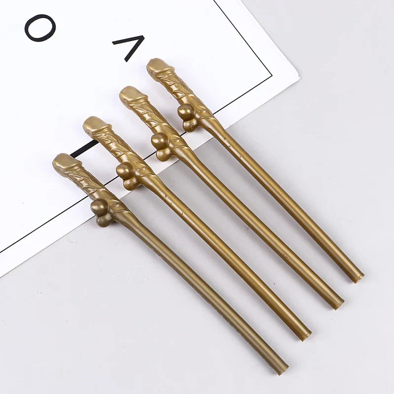 10Pcs Gold Penis Straws Bachelorette Party Decoration Disposable