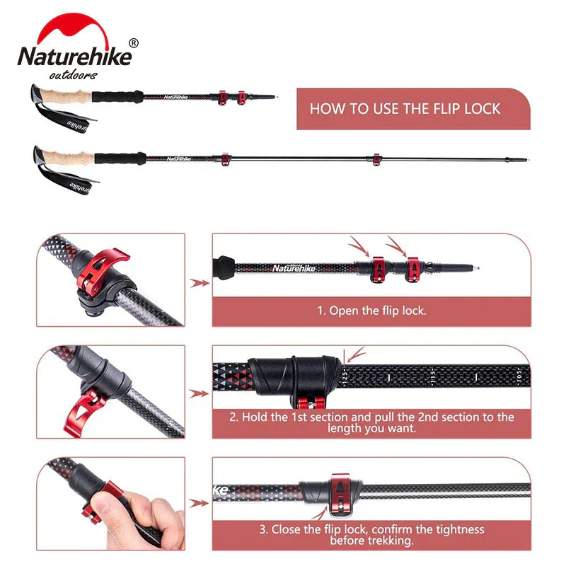 Naturehike Trekking Poles 2pcs Carbon Fiber Collapsible Telescopic