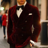 Velvet Smoking Jacket for Men Double Breasted Burgundy