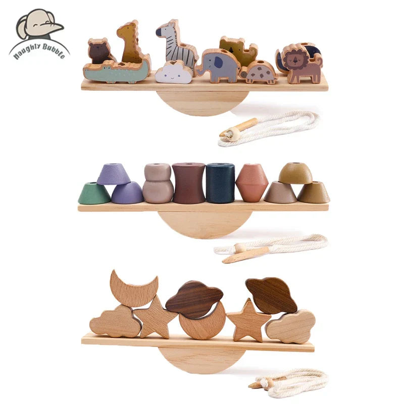 Baby Animal Threading Toys Wooden Seesaw Toys Blocks