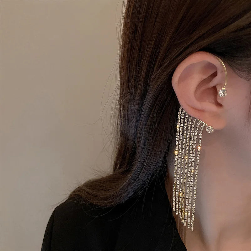 1PC Korea Luxury Long Tassel Single Clip Earrings