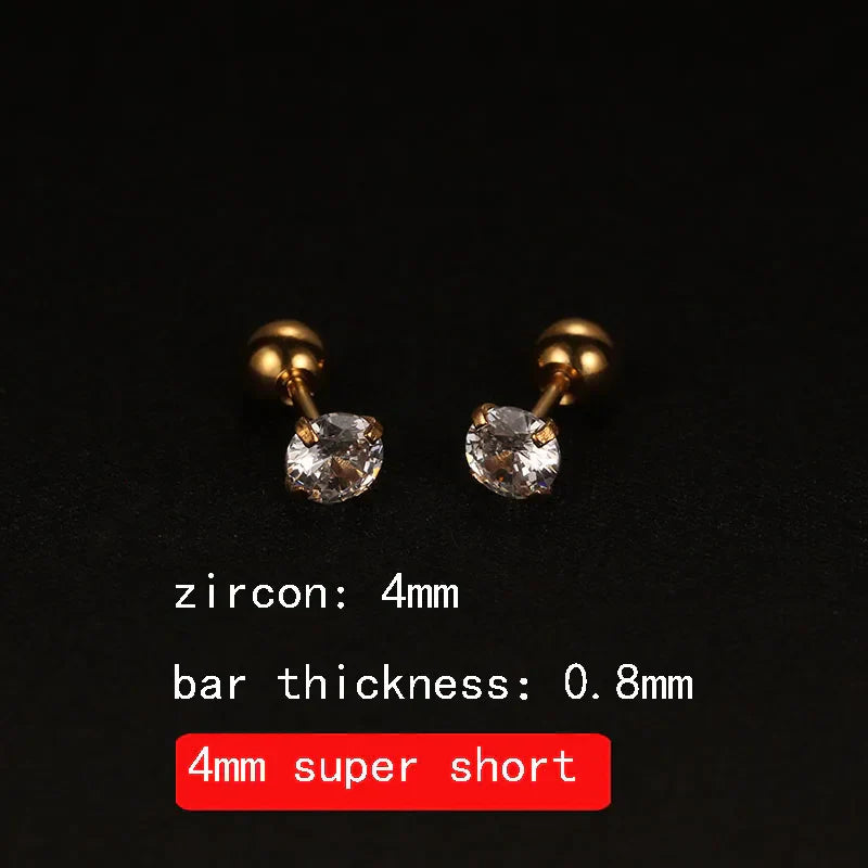 2PCS 4mm Short Ear Studs Earring Outside Upper