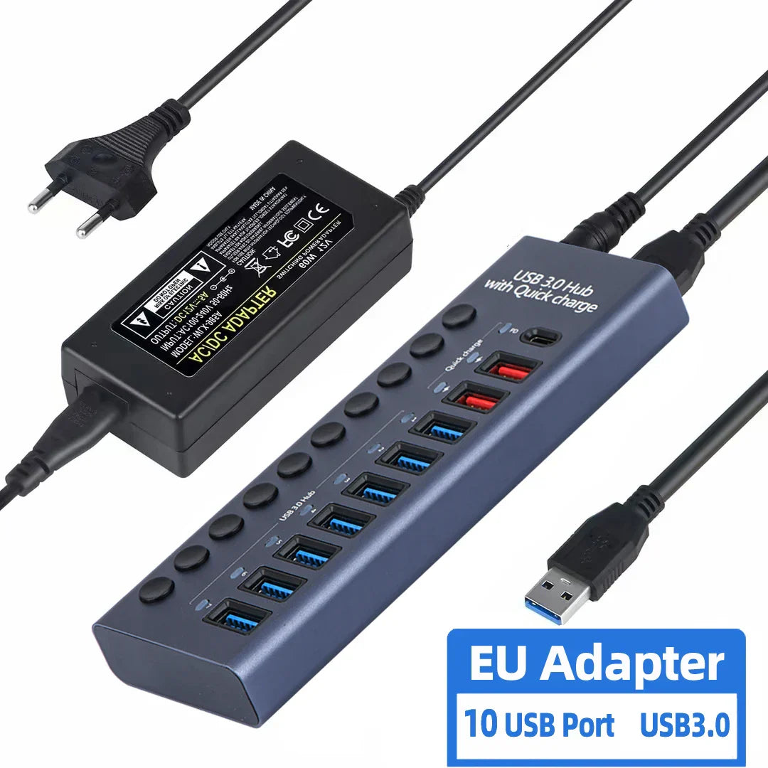 Metal USB 3.0 Hub Multi USB Splitter 4/7/10Ports
