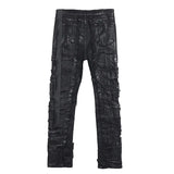 Dark Coating Wax Brushing Erosion Hole Jeans Men