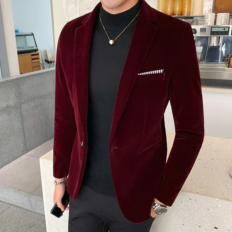 Autum Velvet Wedding Dress Coat Mens Blazer Jacket