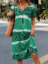 Plus Size Women's Casual Dress Dye Leopard Short