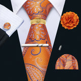 Barry.Wang Silk Mens Tie Hanky Cufflinks Clip Brooch