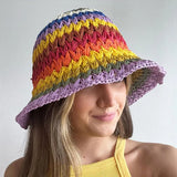 New Colorful Striped Knitted Hat for Women Spring