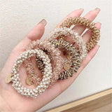 1pc Women Crystal Pearls Hair Rope Handmade Elastic