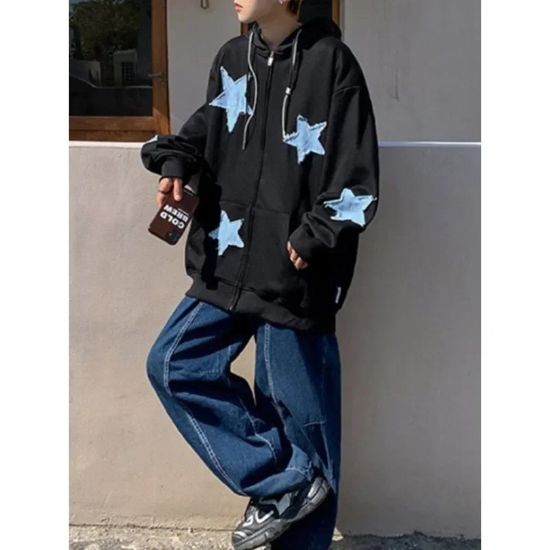 Men's Star Patch Zip Up Hoodie for Men