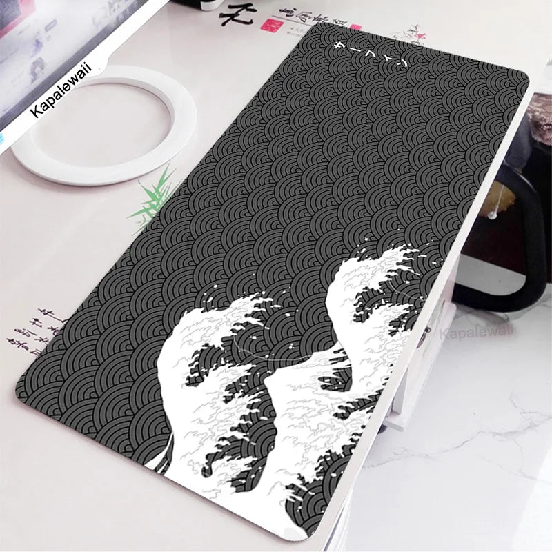 Black and White Wave Art Mouse Pad XXL