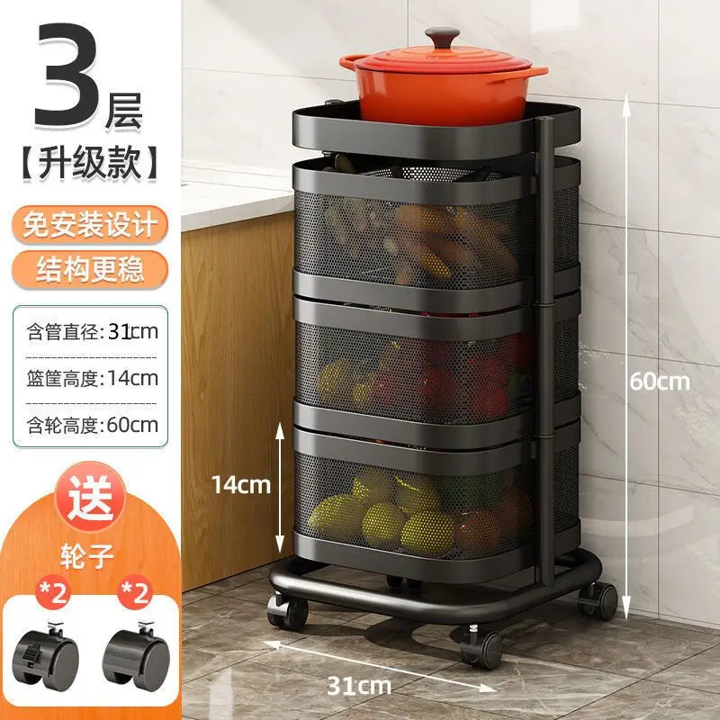 Kitchen 5 Tier Rolling Utility Cart Fruit Storage