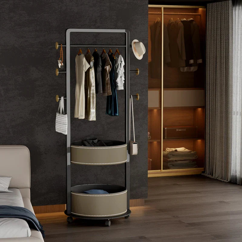 Movable coat rack bedroom saddle leather storage floor
