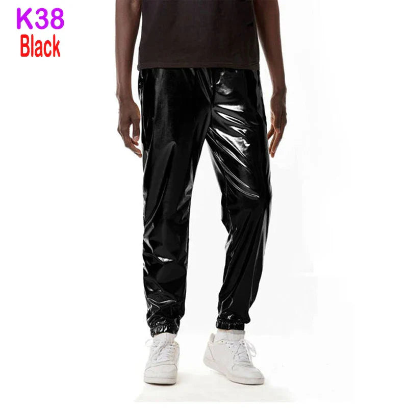 Mens Shiny Silver Metallic Jogger Sweatpants Hip Hop
