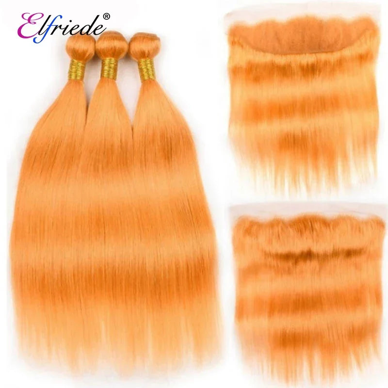Elfriede #Orange Straight Colored Hair Bundles with Frontal